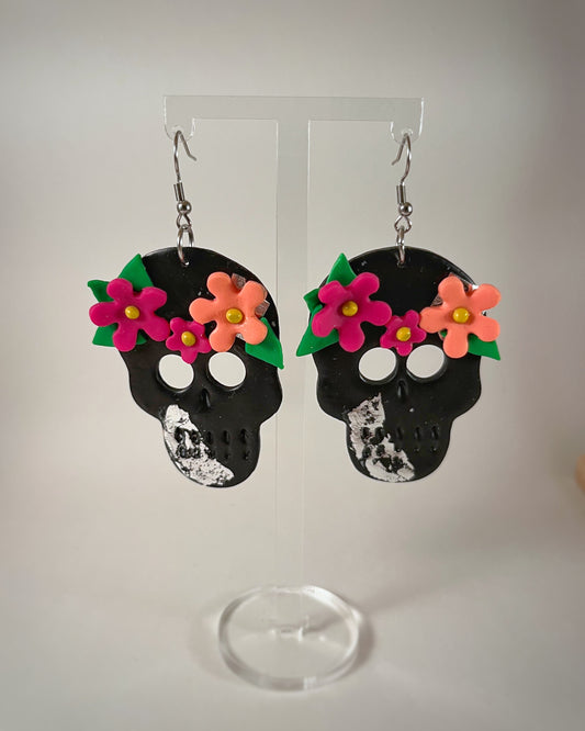 Happy skulls Flower power black